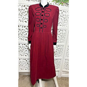 Vintage In Touch Women’s Cotton Modest Prairie MIDI Red Black Dress Size 12